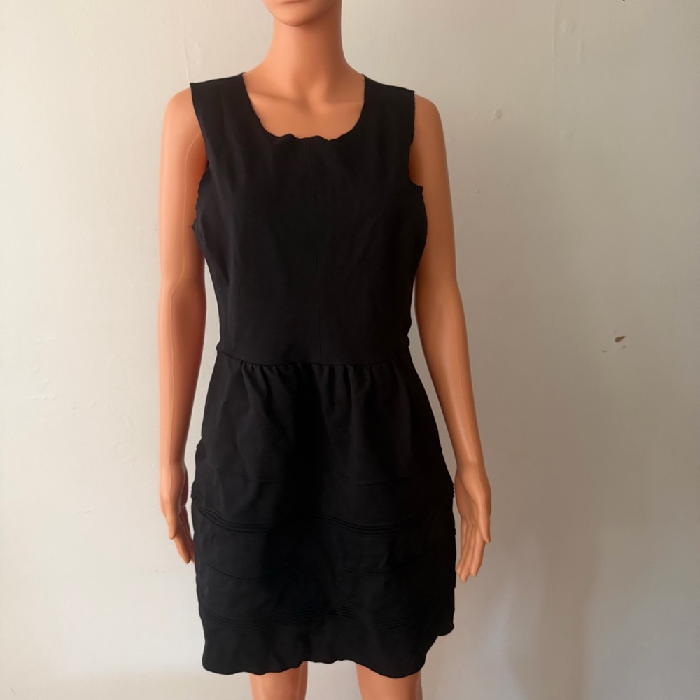 Madewell Silhouette Black Large Scuba Stretch Sleeveless Ponte Dress Raw Edge - Picture 2 of 15
